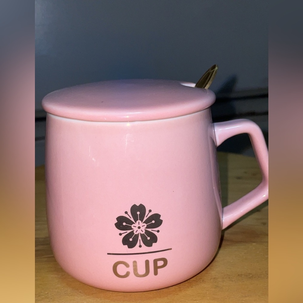 Pink Glass Cup with Lid, Mug, Sakura 3PC Gift Set